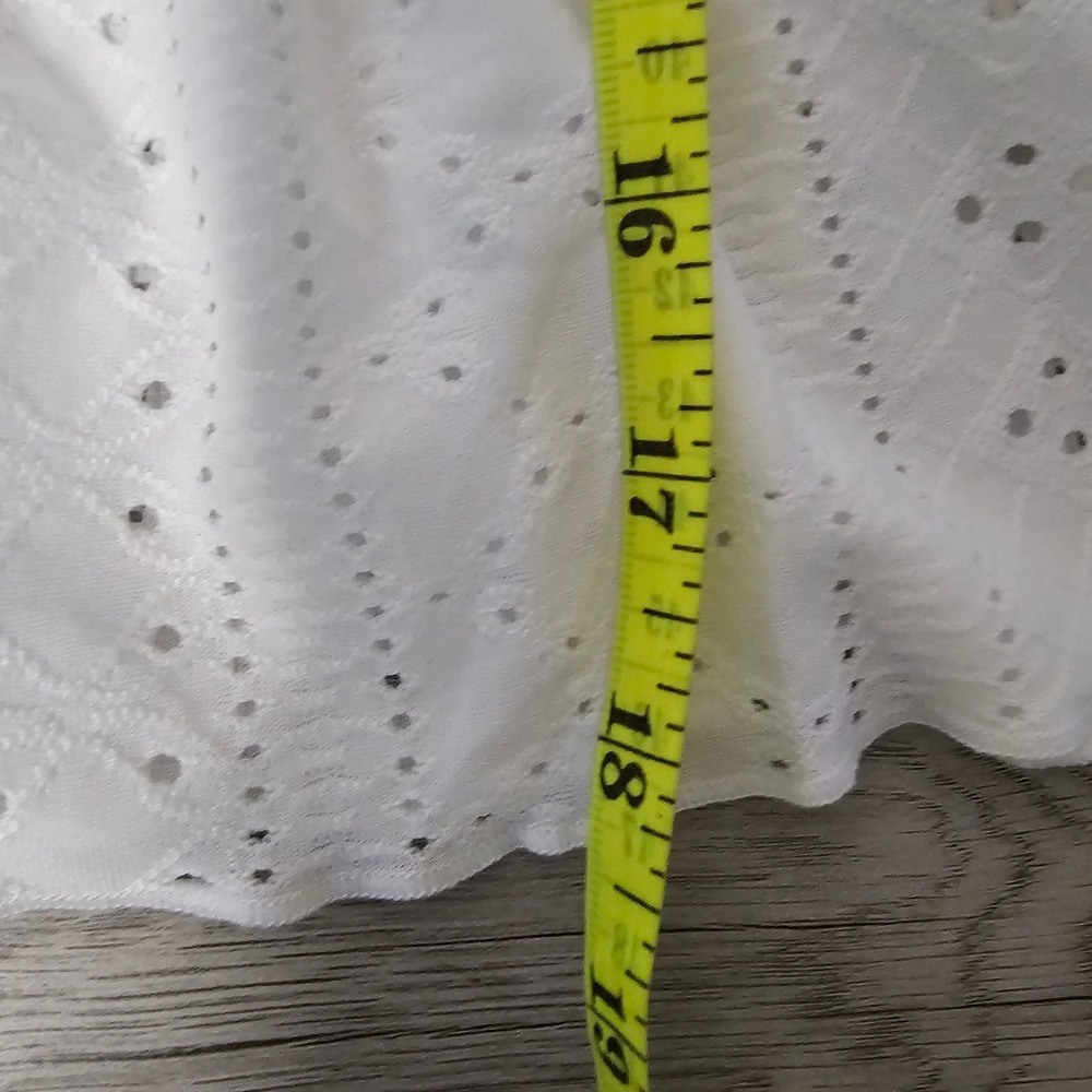 SHEIN White Eyelet Lace Peplum Top‎ Ruffle Flutter Sleeve Sweetheart Neck Large - Picture 7 of 7